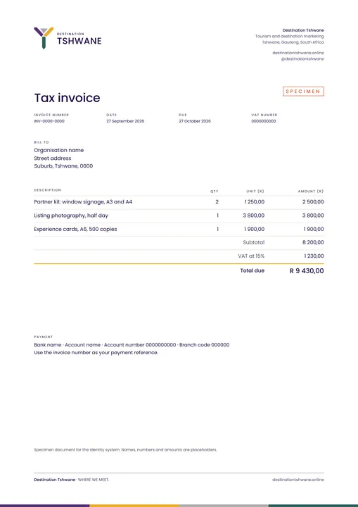Invoice — Destination Tshwane application artwork