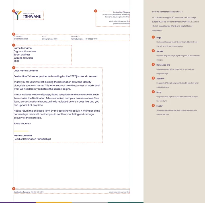 Correspondence template — Destination Tshwane application artwork