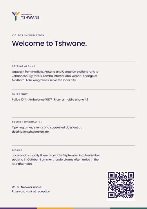 Visitor information card — Destination Tshwane application artwork
