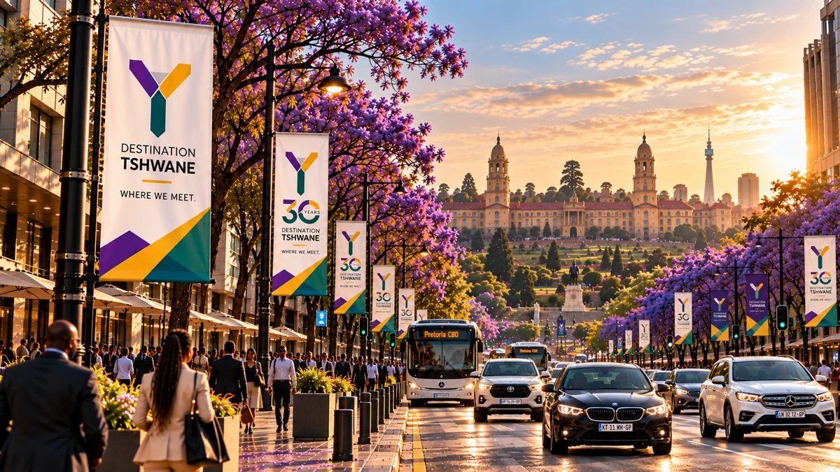 Campaign concept: An illustrated jacaranda boulevard and destination wayfinding.
