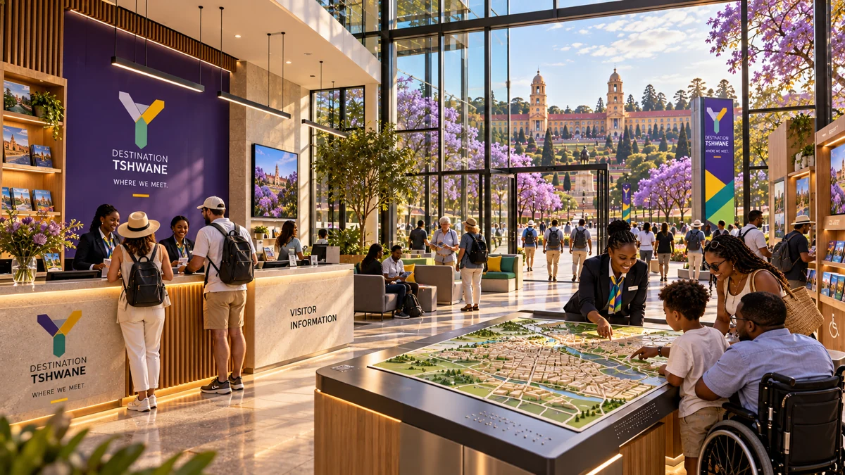 Campaign concept: An imagined visitor centre with an information desk and accessible map table.