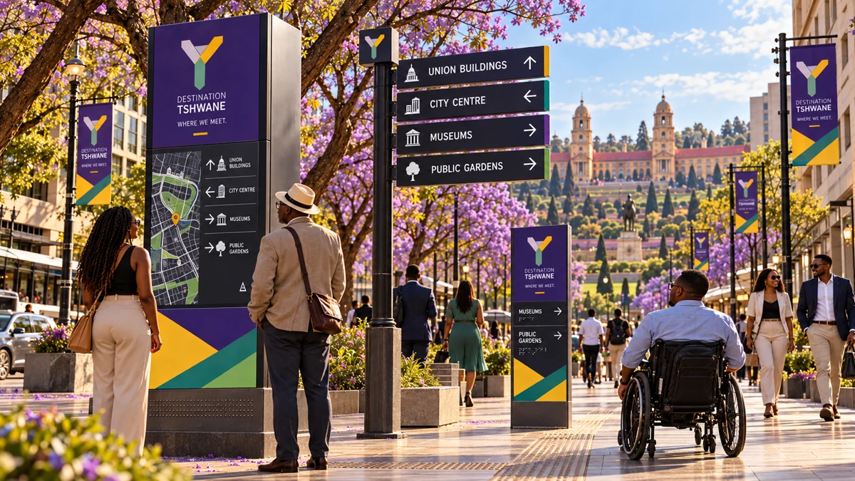 Campaign concept: Proposed pedestrian wayfinding, with seated and wheelchair visitors.